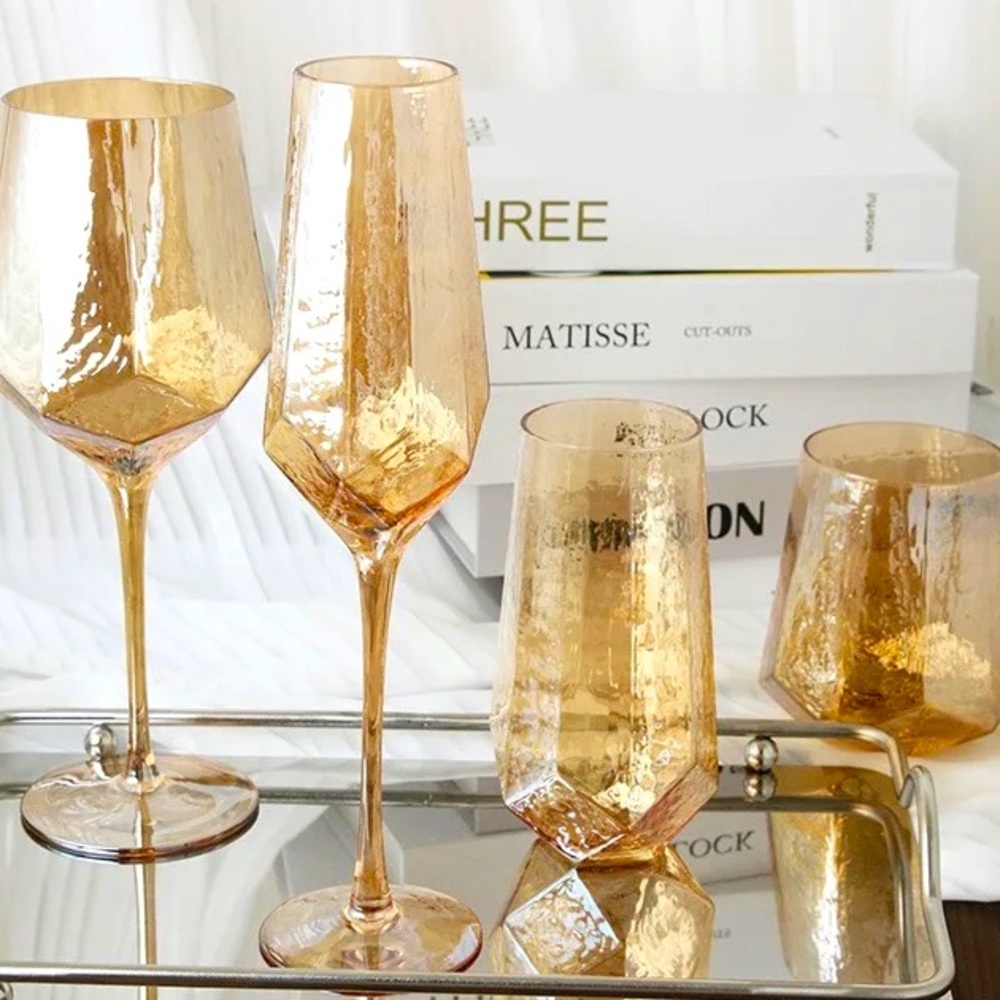 Retro Vintage-Style Mirror Gold Amber Champagne Flute (x2)